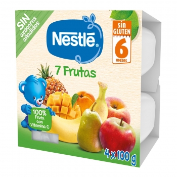 Preparado de 7 frutas desde 6 meses Nestlé sin gluten sin lactosa pack de 4 unidades de 100 g.