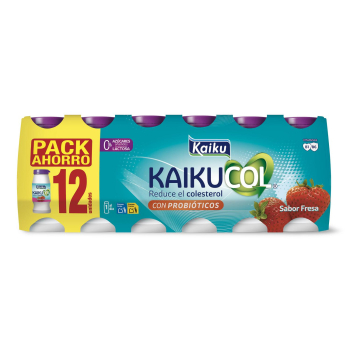 Leche desnatada fermentada sabor a fresa Kaikucol Zero sin gluten sin lactosa pack de 12 unidades de 65 ml. 12 x 65 ml