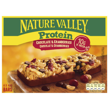 Barrita protéica de chocolate y arándanos Nature Valley sin gluten pack de 4 unidades de 40 g. 4 x 40 g