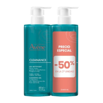 Gel limpiador purificante matificante anti brillos Cleanance Avene pack 2 unidades 400 ml.