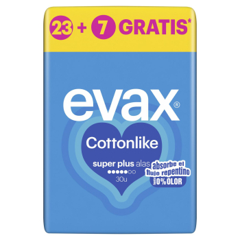 Compresas super plus con alas Cottonlike Evax 23 ud.