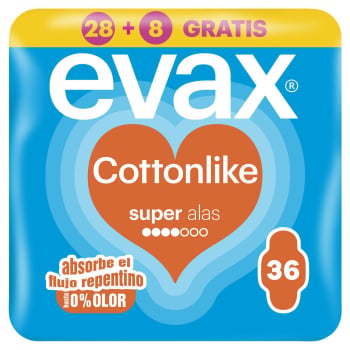 Compresas super alas Cottonlike Evax 28 ud.