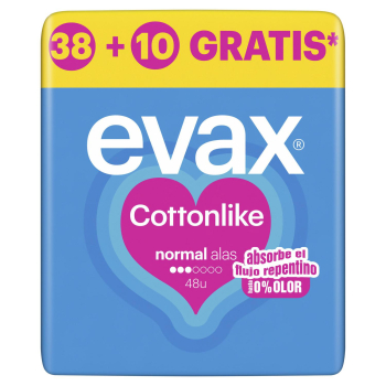 Compresas normal con alas Cottonlike Evax 38 ud.