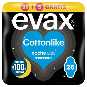Compresas con alas para noche Cottonlike Evax 21 ud.