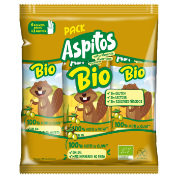 Aperitivo de maíz con aceite de oliva ecológico Aspitos sin gluten y sin lactosa pack de 6 unidades de 36 g. 6 x 36 g
