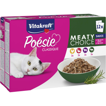 Comida húmeda bocaditos en salsa de carne para gato adulto Vitakraft Poesie Classique 12x85 g.