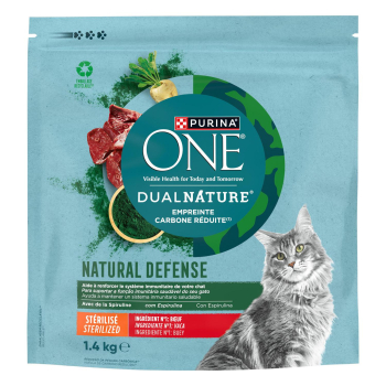 Pienso esterilizado sistema inmunitario de buey para gato Purina One Dual Nature 1,4 kg.