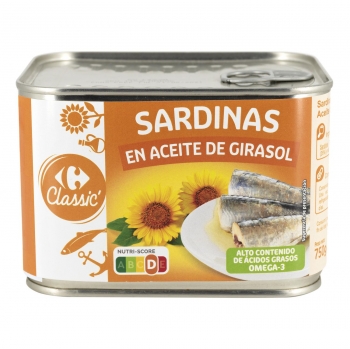 Sardinas en aceite de girasol Carrefour 535 g.