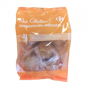 Magdalenas redondas Carrefour No Gluten sin gluten sin lactosa 210 g.