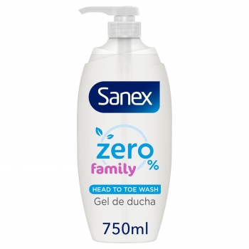 Gel de ducha para adultos y niños Zero% Family Sanex 750 ml.