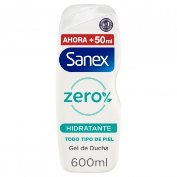 Gel de ducha hidratante para piel normal Zero% Sanex 550 ml.