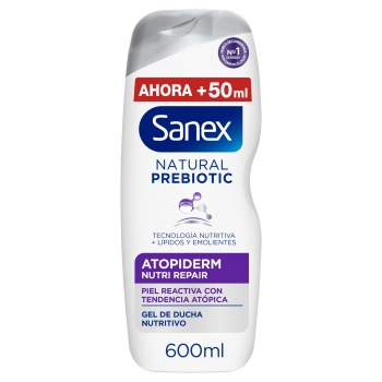 Gel de ducha nutri repair para piel reactiva, con tendencia atópica BiomeProtect Atopiderm Sanex 550 ml.