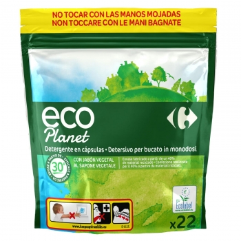 Detergente en cápsulas con carbón vegetal ecológico Eco Planet Carrefour 22 ud.