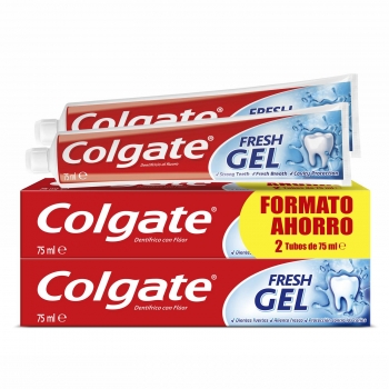 Dentífrico dientes fuertes y aliento fresco Fresh Gel Colgate pack de 2 unidades de 75 ml.