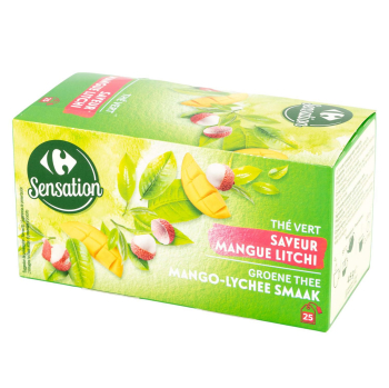 Té verde con mango y lichi en bolsitas Carrefour Sensation 25 ud.