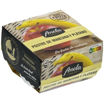 Postre de manzana y plátano Anela Fruits sin gluten y sin azúcar añadido pack 2 unidades de 100 g. 2 x 100 g
