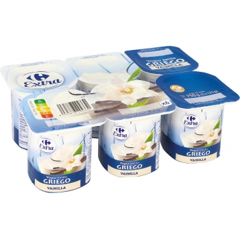 Yogur estilo griego con vainilla Carrefour Extra sin gluten pack de 6 unidades de 125 g.