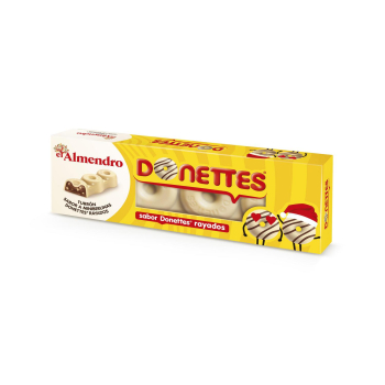 Turrón sabor a miniberlinas Donettes rayados El Almendro 150 g.