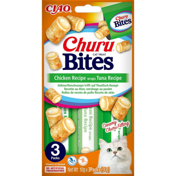 Snack líquido receta wraps de pollo sabor atún para gatos Churu 3x10g.