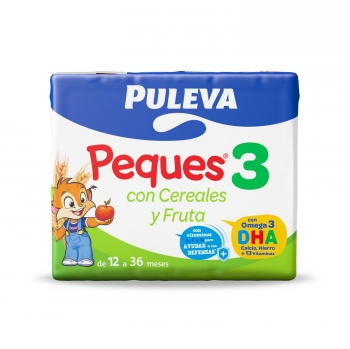 Leche infantil de continuación 3 de 12 a 36 meses con cereales y fruta Puleva Peques pack de 3 unidades de 200 ml