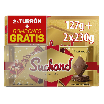 Lote Suchard: Turrón de chocolate crujiente 2 unidades de 230 g. + Caja de bombones 127 g. 2 x 230 g