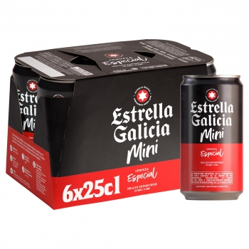 Cerveza Estrella Galicia especial pack de 6 latas de 25 cl.