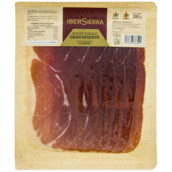 Jamón serrano gran reserva IberSierra sin gluten y sin lactosa 120 g.