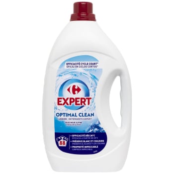 Detergente líquido optimal clean frescor alpino Expert Carrefour 88 lavados.