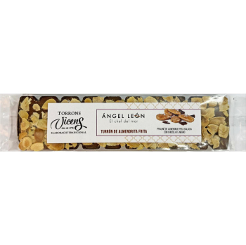 Turrón praliné de almendra frita con chocolate negro Turrón Vicens Angel León 300 g.