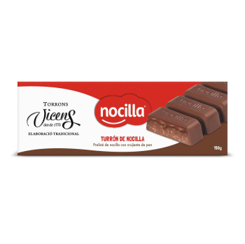 Turrón praliné de crema de cacao con avellanas y crujiente de pan Vicens Nocilla 150 g.