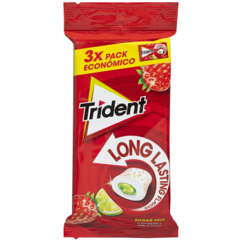 Chicles sabor fresa y lima Trident Max Splash sin azúcar pack de 3 unidades de 22 g. 3 x 22 g