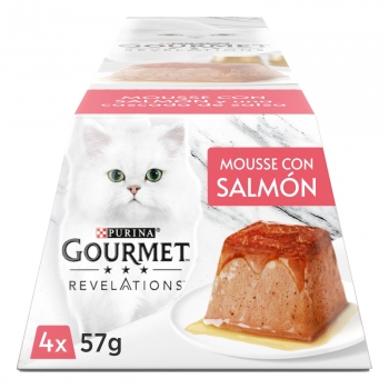 Comida húmeda de mousse con salmón para gato adulto Purina Gourmet 4x57 g.