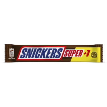 Barrita de chocolate con leche, crema de turrón, caramelo y cacahuetes Snickers Super +1 112'5 g.