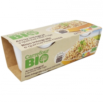 Arroz integral con quinoa roja para microondas ecológico Carrefour Bio pack de 2 unidades de 125 g.