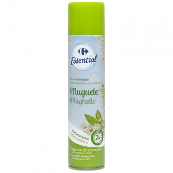 Ambientador spray muguete Essential Carrefour 300 ml.