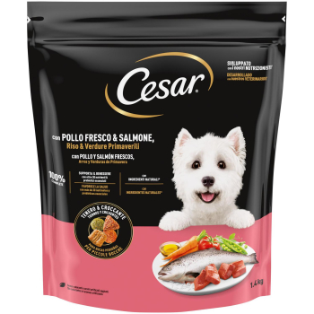 Pienso de pollo con salmón y verduras para perro mini Cesar 1,4 kg