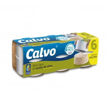 Atún claro en aceite de oliva Calvo sin lactosa pack de 6 latas de 52 g.