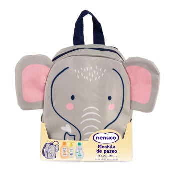 Mochila paseo elefante Nenuco: Agua de colonia 200 ml, jabón de ducha 200 ml y champú suave 200 ml.