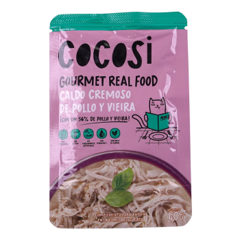 Caldo de pollo y vieira para gato Cocosi 40 g.
