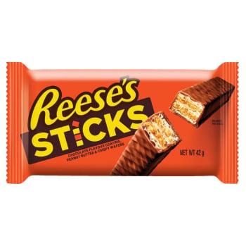 Barquillo bañado en chocolate relleno de crema de cacahuete Reeses 42 g.