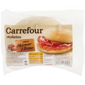 Molletes de pan para hornear o tostar Carrefour pack de 2 unidades de 100 g.