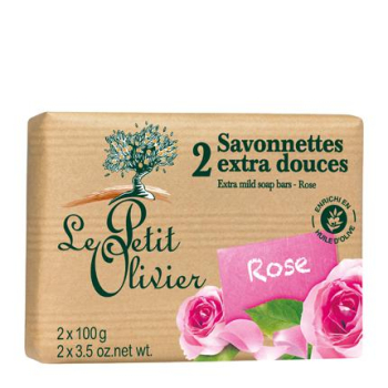 Jabón de manos en pastilla suave de rosa Le Petit Olivier pack de 2 unidades de 100 g. 2 x 100 g