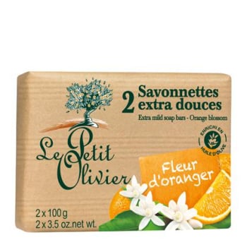 Jabón de manos en pastilla suave de flor de naranjo Le Petit Olivier pack de 2 unidades de 100 g. 2 x 100 g