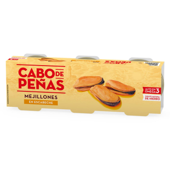 Mejillones en escabeche Cabo de Peñas sin gluten pack de 3 latas de 43 g. 3 x 43 g