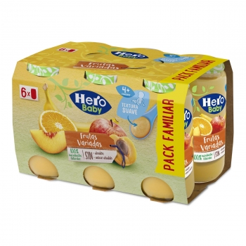 Tarrito de frutas variadas desde 4 meses Hero Baby pack de 6 unidades de 235 g.