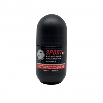 Desodorante roll-on sport antitranspirante 48h 0% alcohol Carrefour Men 50 ml.