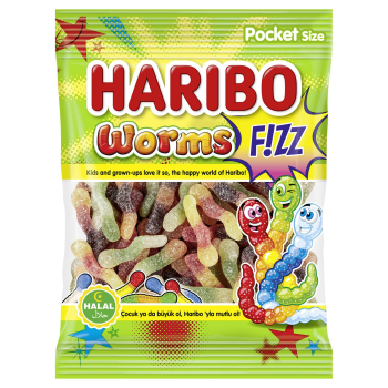 Caramelos de goma surtidos Haribo Worms Fizz 80 g.