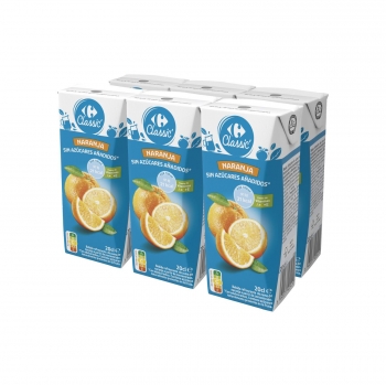 Néctar de naranja sin azúcar añadido Carrefour pack de 6 Brik de 20 cl.