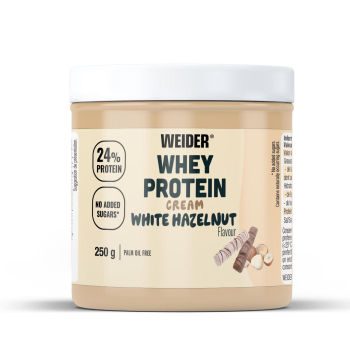 Crema proteica de chocolate blanco con avellanas Weyder sin azúcar añadido 250 g.