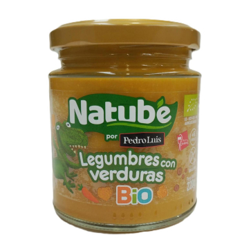 Tarrito de legumbres con verduras ecológico Natube sin gluten 220 g.